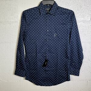 Alfani Men's Slim-Fit Stretch Medallion Dress Shirt Navy 14-14.5 32-33 $65